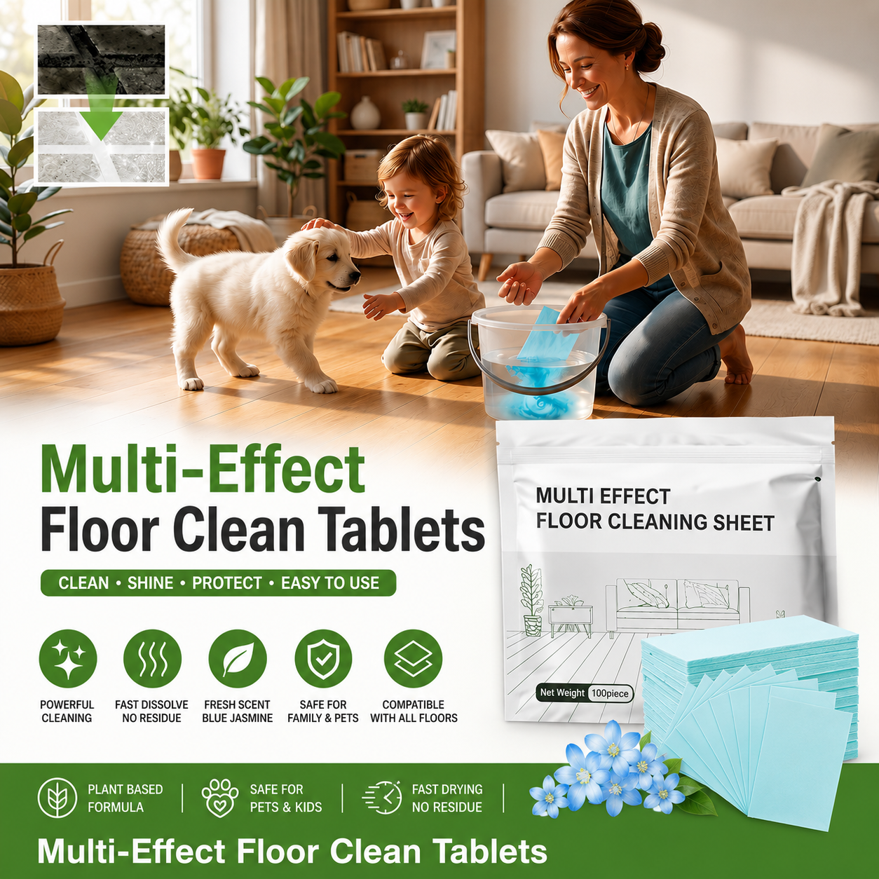 🧼 Multi-Effect Floor Cleaning Tablets-✨ Powerful Cleaning. Residue-Free Shine