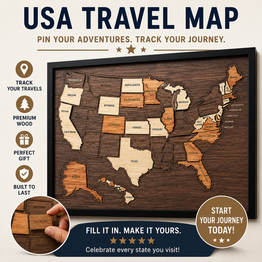 ❤️Wooden USA Travel Map Puzzle🧩A Stylish Way to Track Your Journey & Memories