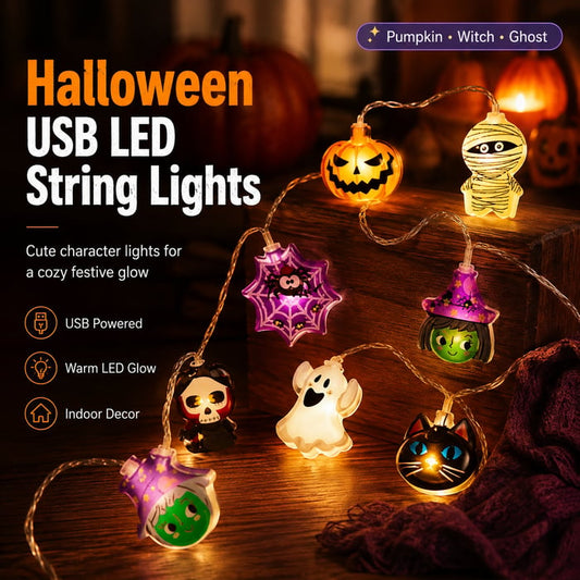 🎃 Halloween Decor Sale 49% OFF – USB Pumpkin, Witch & Ghost LED String Lights